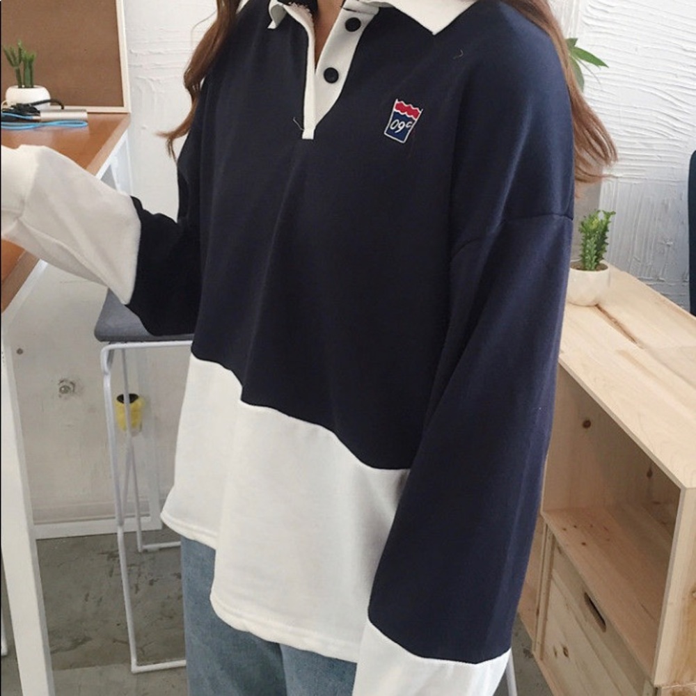 Dute - Color-Block Long-Sleeve Polo Shirt